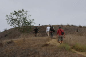 These bikers are utilizing a hike/horse trail only in Chino Hills State Park.